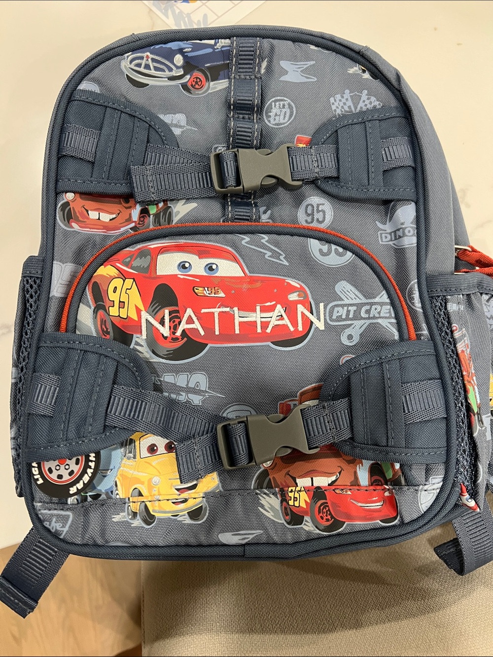 Pottery Barn Kids Backpack - Gray with Red Lightning McQueen Design.. NATHAN